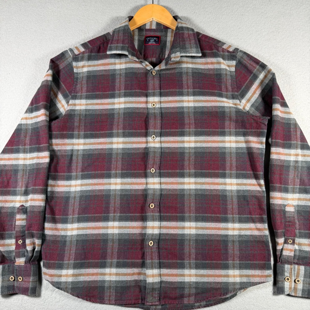 UNTUCKit Greyton Slim Fit Plaid Flannel Shirt Mens Large Grey Burgundy 41003
